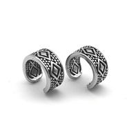 Yuenique Manchette d'oreille personnalisée pour homme en acier inoxydable 316L hypoallergénique, motif géométrique diamant tribal, large, sans perçage, à clip, style vintage
