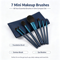 Nuevo Producto: Set de 7 Brochas de Maquillaje Azules para Viaje con Estuche, Mini Set de Brochas de Varios Tipos para Rostro y Ojos