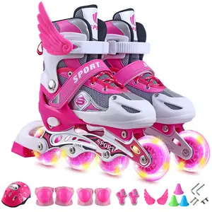 Retractable Custom Four Wheel Inline Speed Kids Adjustable Flashing Skates Roller Patin Skating Shoes Full Set