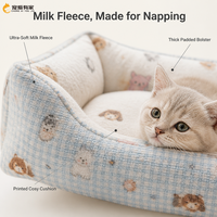 Lit pour animaux de compagnie en velours de lait, facile à nettoyer, motif à carreaux de dessin animé, pour chats d'intérieur et chiots, vente en gros OEM