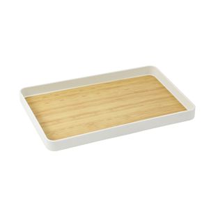 Rectangular Serving Tray Wood Grain Off White Tea Set Holder Home Kitchen Fruit Plate Elegant Design - Product Image 5