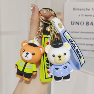 Porte-clés Ours en Peluche Uniforme de Police Dessin Animé, Poupée en Peluche Pompier, Adorable Animal en Peluche Policier, Breloque de Sac, Cadeau pour Enfants, Vente en Gros - Product Image 3