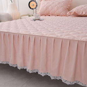 Soybean-padded <b>Fitted</b> <b>Sheet</b> Bed Skirt Integrated Dustproof Cover Set 0.9m Bed Solid Color Breathable Mattress Protector - Product Image 4