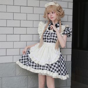 Maid Costume Cosplay Black Checkered Plus Size Women's Anime Style Lolita Uniform - Product Image 1