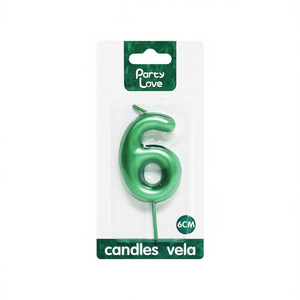 Vela de Cumpleaños Número 6 Verde Party Love de 6 cm, Velas que No Dejan Goteo - Product Image 1