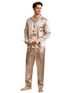Custom Luxury Satin Silk <strong>Men</strong> Pajamas Sets <strong>Pants</strong> Tops 2pcs <strong>Pyjamas</strong> Suits for Adults Long Sleeves Solid Satin <strong>Men's</strong> Sleepwear - Product Image 4