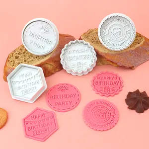 Novo cortador de biscoitos de plástico para decoração de feliz aniversário, molde original para inserir cartões e biscoitos