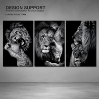 Tableau mural imprimé en trois panneaux, famille de lions noir et blanc, portrait animalier pour chambre, salon, hôtel, intérieurs modernes