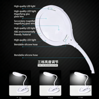 Loupe de bureau LED rechargeable Wufan, base à clip 2-en-1, lentille surdimensionnée de 110 mm, 3 niveaux de luminosité pour la lecture et les travaux manuels