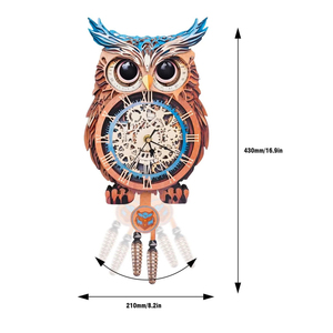 Owl Wooden <b>Clock</b> <b>Kit</b> 3D Puzzle DIY Handcrafted Wall <b>Clock</b> Decor with Moving Parts and Pinecone Pendulum - Product Image 2