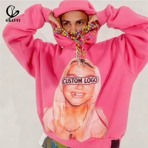 Sudadera con Capucha Personalizada con Estampado <span class=keywords><strong>de</strong></span> Retrato, Color Rosa, Estilo Holgado, Felpa Gruesa, Ropa Urbana Y2K, Sudadera con Estampado Fotográfico Unisex - Product Image 1