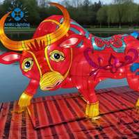 Anpu Lighting - Lámpara Gigante con Motivo de Buey del Zodiaco Chino Rojo, Luz Decorativa para Exteriores, Impermeable, ABS IP65, Decoración para el Hogar, Paisaje, Halloween