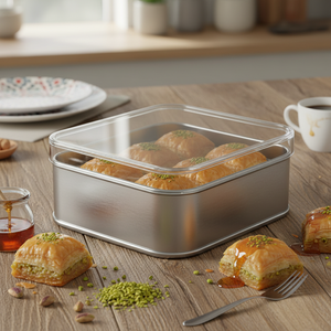 Square Tin Can 250 ml Baklava <b>Sweet</b> Treats <b>Box</b> 75 x 100 x 37 mm 0.25 lt Slip Lid - Product Image 3