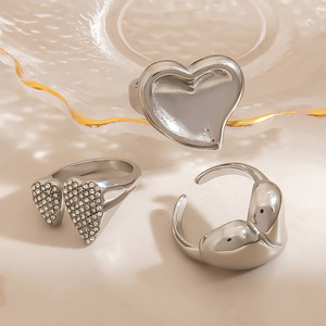 Heart Shape <b>Titanium</b> Steel <b>Ring</b> With Cubic Zirconia Micro Insert For Women Everyday Wear - Product Image 2