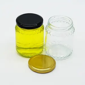 New Arrival 360ml Honey Comb Glass Bottle Clear Round 1 LB Glass Bee Honey Jar With Twist Off Cap