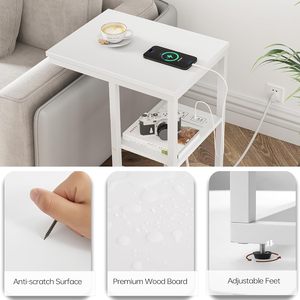 Tavolino Laterale con Porte USB e Prese per Ricarica, Vassoio <span class=keywords><strong>TV</strong></span> Scorrevole Sotto il Divano, Tavolino a C per Spazi Ristretti - Product Image 5
