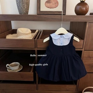 Tongxingyuan Girls Sleeveless Police Rabbit Dress With Peter Pan Collar Tulip Skirt School Style Summer Wear - Product Image 2
