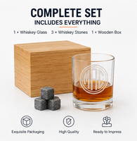 Verres à whisky ronds sans plomb personnalisables par gravure laser et ensemble de pierres à whisky avec boîte en bois – Fabricant Shunstone