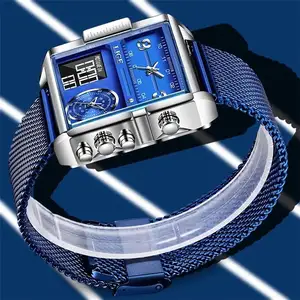 Cadran analogique Quartz luxe hommes montres de sport numériques LED montre-bracelet carrée multi-temps étanche montre-bracelet mâle horloge