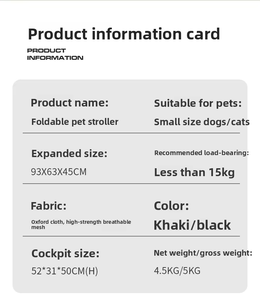 Passeggino per Animali Domestici SK, Carrozzina per <span class=keywords><strong>Cani</strong></span> e Gatti, Trasportino Compatto, Carrello Leggero per Animali, Pieghevole in Metallo per Uso Esterno - Product Image 6