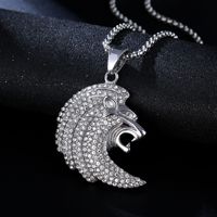 Liontin Singa Berlapis Emas Anti Air dari Baja Tahan Karat dengan Zirkon, Kalung Kepala Singa, Perhiasan Hip Hop Kustom Grosir