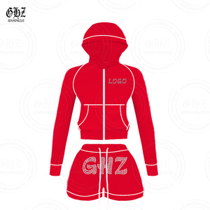 Custom Waffle Basics Mujeres Set Crop Cremallera Sudadera con capucha Chaqueta Pantalones acampanados Mujeres Dos 2 piezas Set - Product Image 1