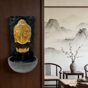 नई शैली इलेक्ट्रिक पोर्टेबल आयत शीसे रेसिन बुद्धा वाटरफॉल दीवार लटका इनडोर फाउंटेन - Product Image 4