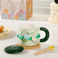 Taza de café/té de cerámica con diseño de tulipanes en relieve coloridos y diseño femenino, ideal para regalo de cumpleaños.