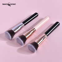 Pinceau de maquillage plat pour fond de teint argenté Beauty Planet, vente en gros, marque privée, pinceau unique en bois pour fond de teint et anticernes