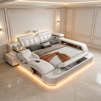 Lit multifonctionnel en cuir pour chambre principale, lit intelligent Tatami avec massage, haut-parleur, projecteur, rangement et éclairage LED pour la maison et l'hôtel