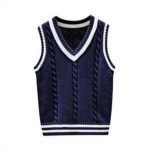 Gilet en tricot à col en V pour enfants, sans manches, uniforme scolaire, cardigan, sous-vêtement pour garçons et filles, automne - Product Image 1