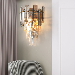 Goldene Luxus Rauchgraue Kristall-Wandleuchten Indoor Nordische Moderne Wandlampe für Hotel Schlafzimmer Wohnzimmer - Product Image 3