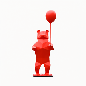 Sculpture de ballon géométrique en forme d'ours rouge ETECHAN, 180 cm, en fibre de verre - Product Image 2