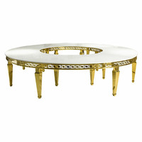 Table de réception moderne de luxe en acier inoxydable en forme de lune avec pieds dorés à bulles et plateau blanc brillant pour hôtels et événements