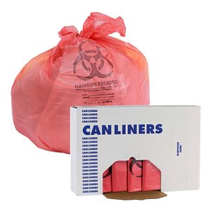 Sacs poubelles rouges linéaires à faible densité Boardwalk de 33 gallons pour les soins de santé, 1,3 mil, 33 x 39, 150/carton - Product Image 4