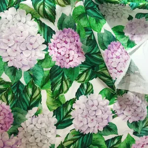 전문 공장 공급 신선한 꽃 패턴 실크와 린넨 혼합 잉크 제트 디지털 인쇄 패브릭