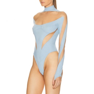 <span class=keywords><strong>Body</strong></span> Cut-out a maniche lunghe personalizzati con scollo a o morbido blu di alta qualità Sexy di alta qualità per le donne - Product Image 3