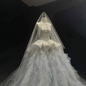 Vestido de Novia Moderno NT78 Princesa Halter con Volantes, Apliques Florales de Cristal, Cola Capilla de Encaje, Azul para Fiesta - Product Image 3