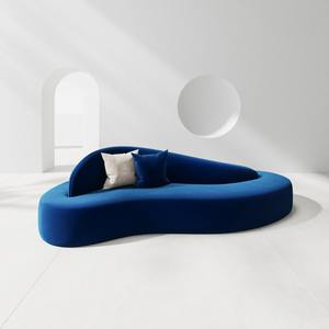 Curved Double-Sided <b>Sofa</b> Blue Velvet High-Density Foam Hotel <b>Sofa</b> For <b>Small</b> Apartment Reception Area - Product Image 1