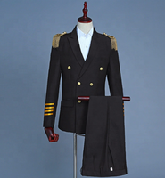 Costume de marin bleu marine pour homme, veste de costume, veste de fanfare à franges, uniforme pour adulte, veste + pantalon