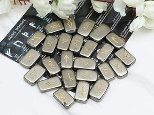 Piedras Rúnicas de Pirita Dorada Natural, Pulimentadas, con Símbolos Futhark Grabados, Forma Irregular, Duraderas, Set de Arte, Reiki, Religiosas - Product Image 4