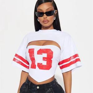 T-shirt con Stampa Grafica King Mcgreen Star Number 13, Top Corto Sexy con Taglio Irregolare per Donna, Abbigliamento Streetwear Femminile per Club - Product Image 1