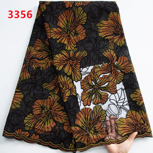3356 tela de encaje Flocado de malla con bordado Floral africano tela de encaje francés de <span class=keywords><strong>alta</strong></span> calidad para coser vestido de noche elegante - Product Image 3