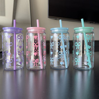 Offre Spéciale – Gobelet Réutilisable en Plastique de 16 oz, Style Bocal Mason Coloré, avec Couvercle et Paille