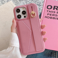 Lady Hand Purse Litchi Grain Leather Cellphone Cover pour iPhone 16 Pro Max 15 14 17 PU Wrist Band Credit Cards Wallet Phone Case