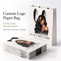 Sac en papier de luxe personnalisé pour extensions de cheveux, emballage boutique, sac fourre-tout en papier cadeau avec poignées en ruban