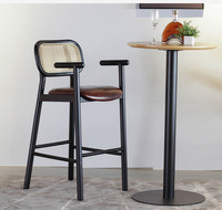 Tabouret de bar moderne en rotin et bois à dossier haut, chaise de salle à manger en osier pour restaurant et café