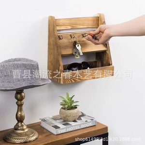 Boîte de rangement pour clés en bois, boîte de rangement murale à double couche, décoration d'intérieur, ornement de rangement pour clés d'entrée. - Product Image 4