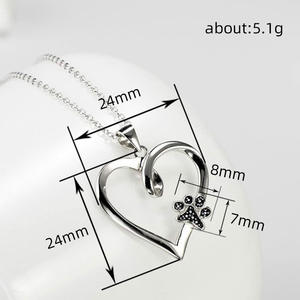 Pendentif Cœur XL1089 en Argent 925 Plaqué Rhodium avec Breloque Patte en Cristal, Bijou Unisexe Thème Romantique, Cadeau - Product Image 5