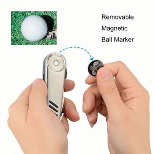 Outil multifonction 7-en-1 en acier inoxydable durable avec logo personnalisé : stylo, porte-clés, brosse de nettoyage pour clubs de golf, outil de fabrication de balles et réparateur de divots - Product Image 4